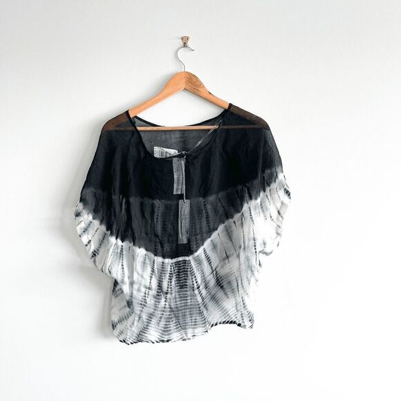 Buffalo David Bitton Women's Large Top Short Sleeve Cropped Style Tie Dye Black - Picture 2 of 5